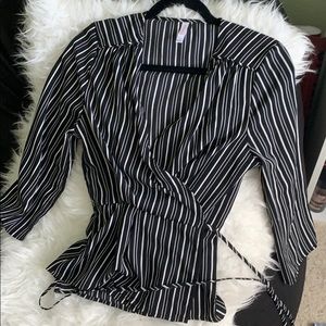 Target Black and White Striped Wrap Blouse